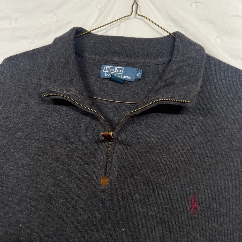Polo Ralph Lauren Mens XL Charcoal Gray 100% Cotton Quarter Zip Pullover Sweater